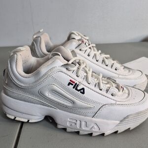 FILA Men's White Leather Chunky Sneakers with Navy & Red Logo